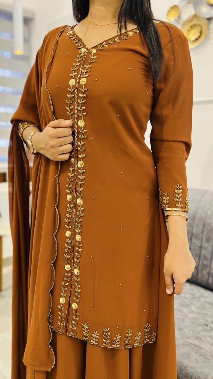 FRONT SLITTED HAND WORKED SHARARA - AMIS 10059