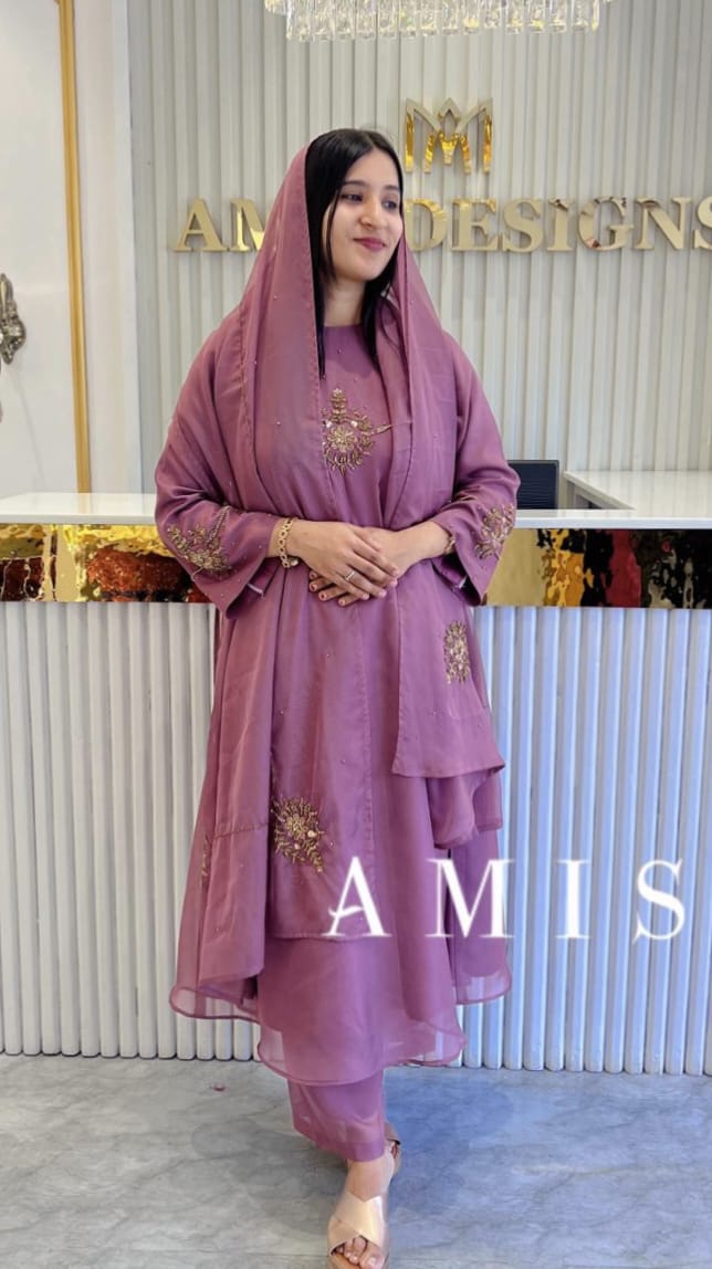 HAND WORKED SOFT ORGANZA ALINE SALWAR SET - AMIS 10064