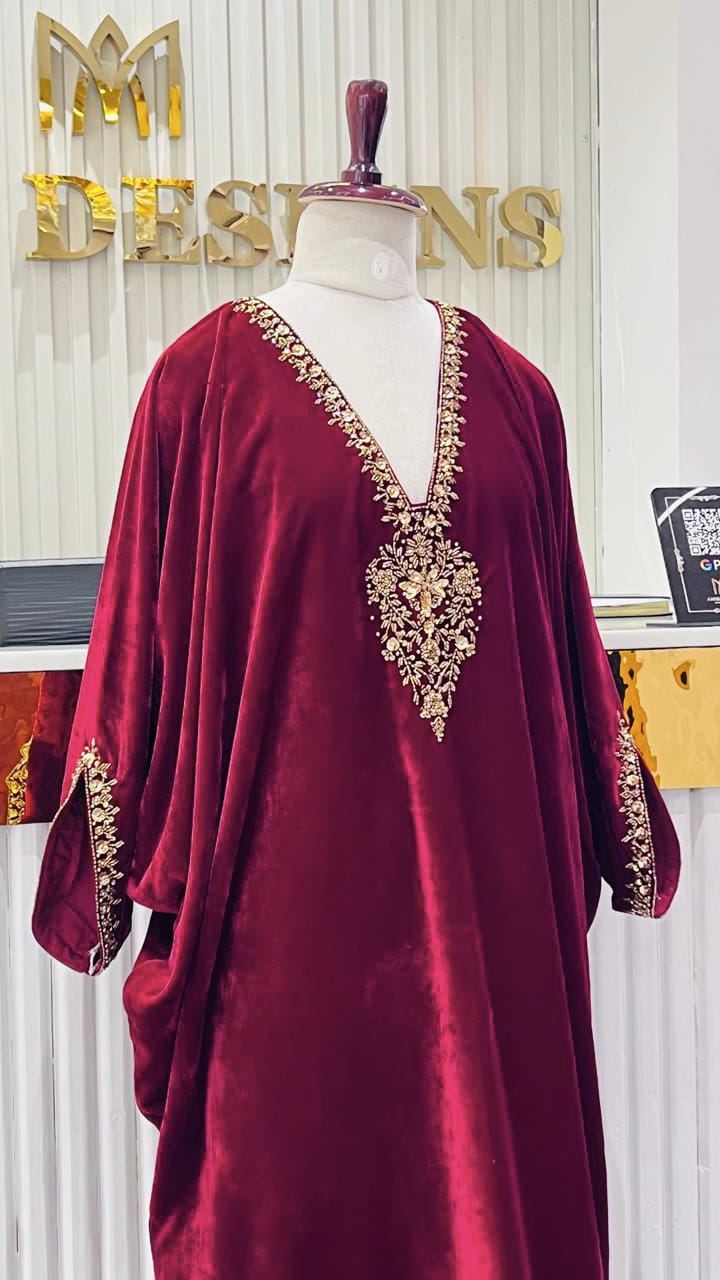 HAND WORKED VELVET KAFTHAN - AMIS 10069