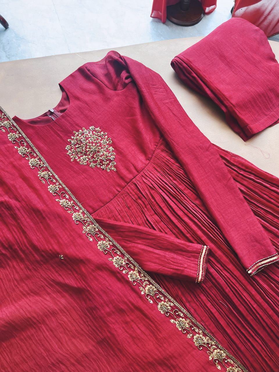 HAND WORKED DYEABLE CHANDERI SILK SALWAR - AMIS 10070