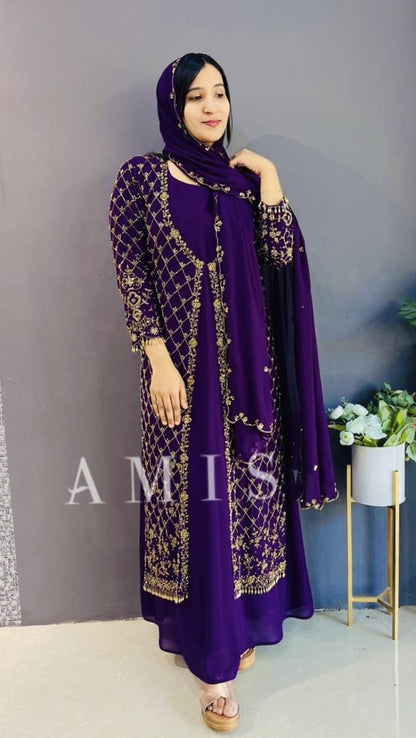 ALINE GOWN WITH HEAVY HAND WORKED SRUG - AMIS 10004