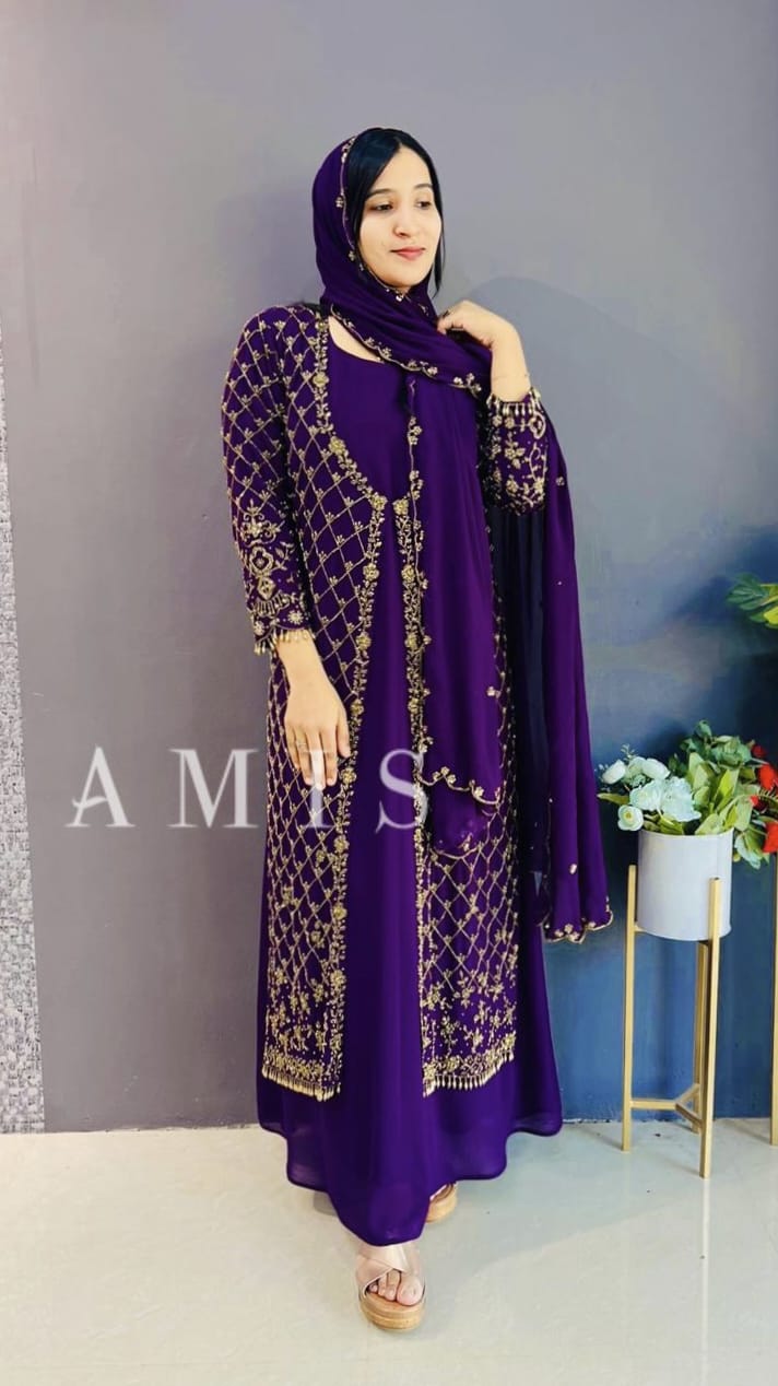 ALINE GOWN WITH HEAVY HAND WORKED SRUG - AMIS 10004