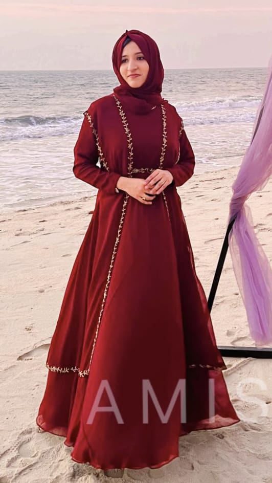 UMBRELLA GOWN WITH HAND WORKED LONG SRUG - AMIS 10018