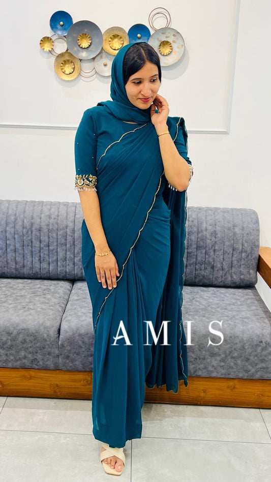 READY TO WEAR SCALLOP SAREE WITH HAND WORKED BLOUSE - AMIS 10037