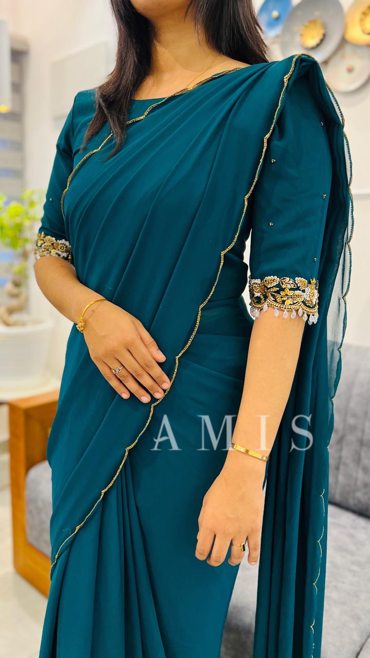 READY TO WEAR SCALLOP SAREE WITH HAND WORKED BLOUSE - AMIS 10037