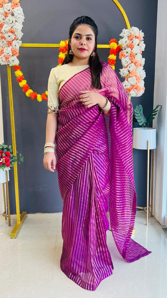 ONAM OUTFIT READY TO WEAR SAREE WITH HAND WORKED BLOUSE - AMIS 10039