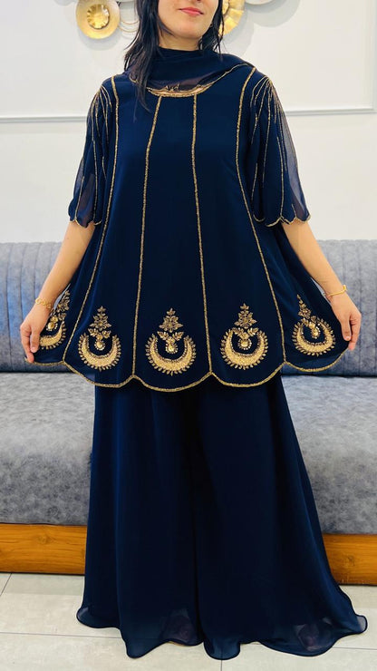 HEAVY HAND WORKED SHARARA WITH SCALLOP WORK - AMIS 10045