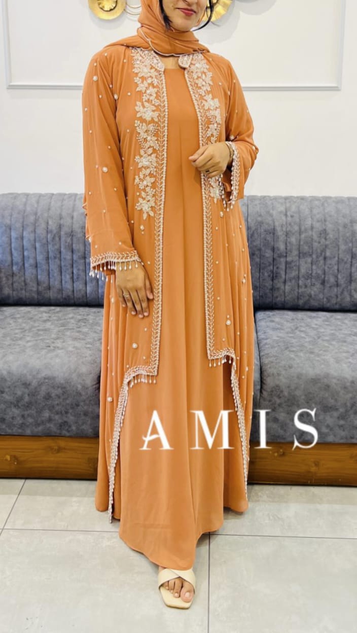 HEAVY HAND WORKED ALINE GOWN WITH UP AND DOWN SRUG - AMIS 10053