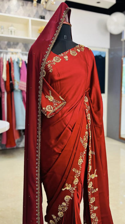 HEAVY HAND WORKED READY TO WEAR BRIDAL SAREE WITH BLOUSE - AMIS 10055