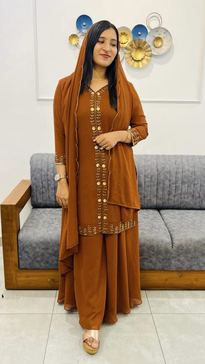 FRONT SLITTED HAND WORKED SHARARA - AMIS 10059