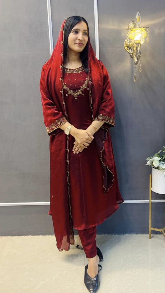 VELVET AND ORGANZA MATERIAL ALINE SALWAR SUIT- AMIS 10063