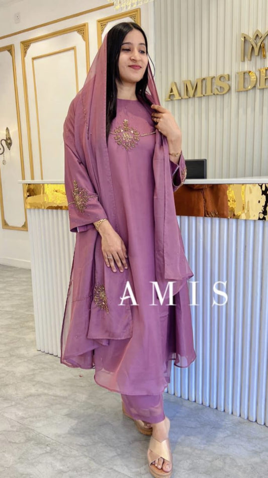 HAND WORKED SOFT ORGANZA ALINE SALWAR SET - AMIS 10064