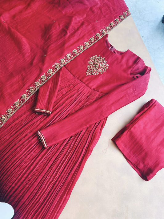 HAND WORKED DYEABLE CHANDERI SILK SALWAR - AMIS 10070