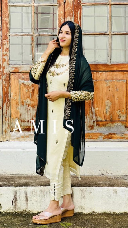HAND WORKED TISSUE SILK CHURIDAR SET - AMIS 10074