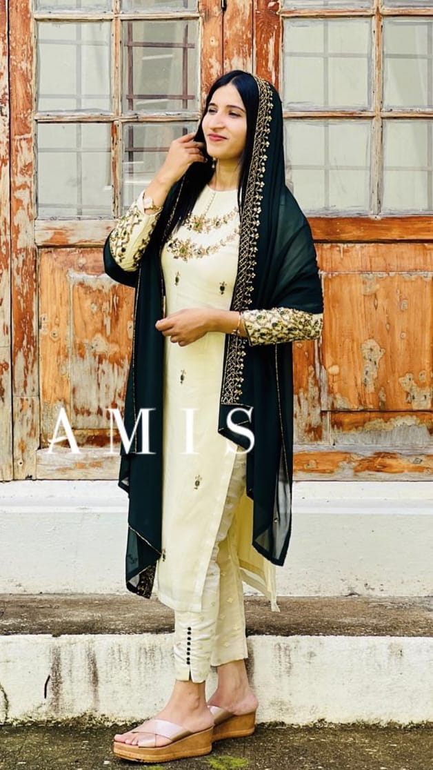HAND WORKED TISSUE SILK CHURIDAR SET - AMIS 10074