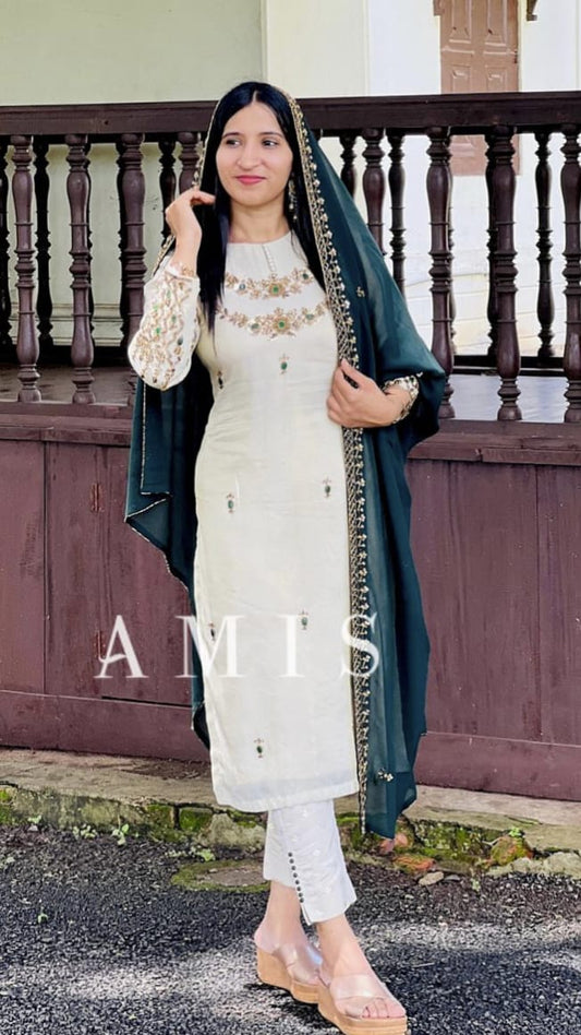 HAND WORKED TISSUE SILK CHURIDAR SET - AMIS 10074