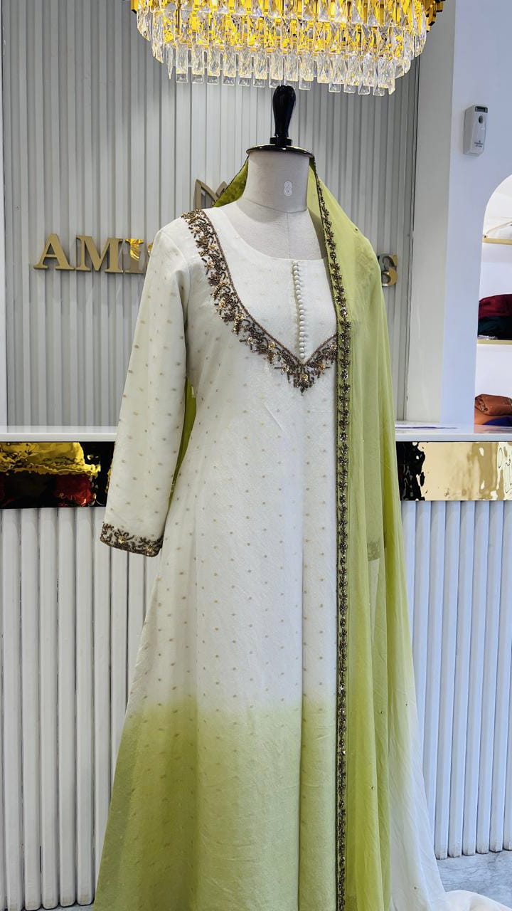 HAND WORKED DYEABLE DOTTED TISSUE UP AND DOWN SALWAR - AMIS 10079