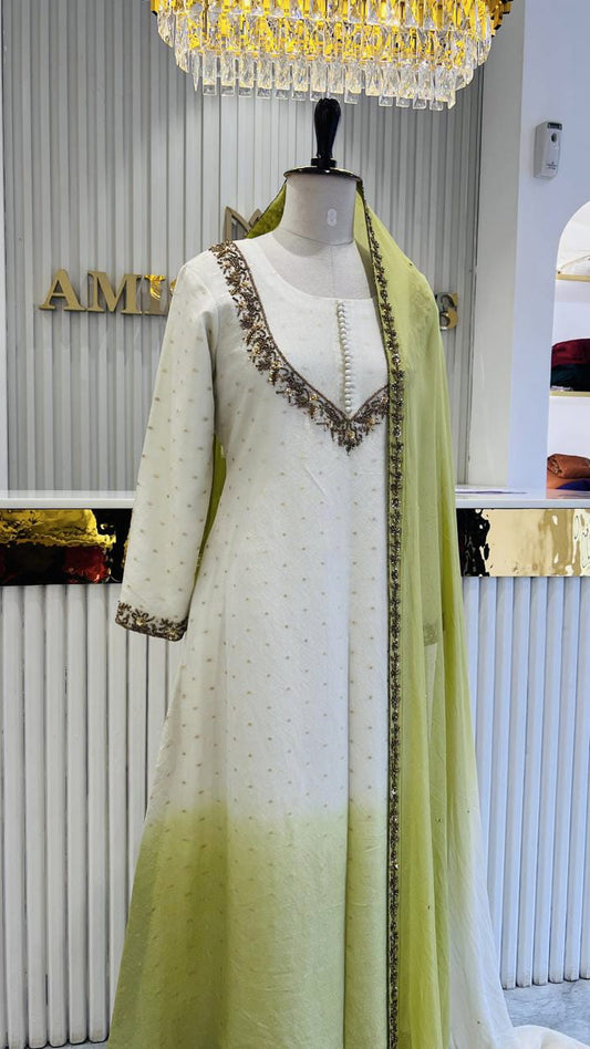 HAND WORKED DYEABLE DOTTED TISSUE UP AND DOWN SALWAR - AMIS 10079