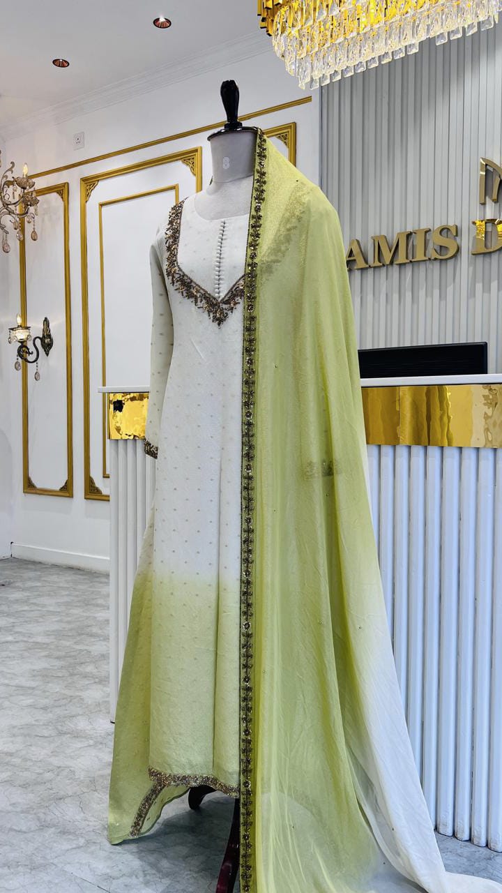 HAND WORKED DYEABLE DOTTED TISSUE UP AND DOWN SALWAR - AMIS 10079
