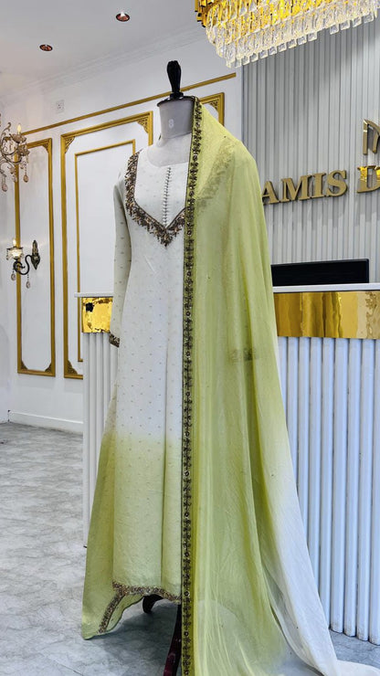 HAND WORKED DYEABLE DOTTED TISSUE UP AND DOWN SALWAR - AMIS 10079