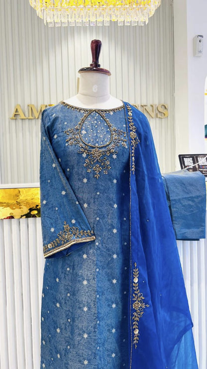 DYEABLE JACQUARD TISSUE CHURIDAR SET - AMIS 10089