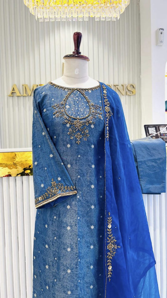 DYEABLE JACQUARD TISSUE CHURIDAR SET - AMIS 10089