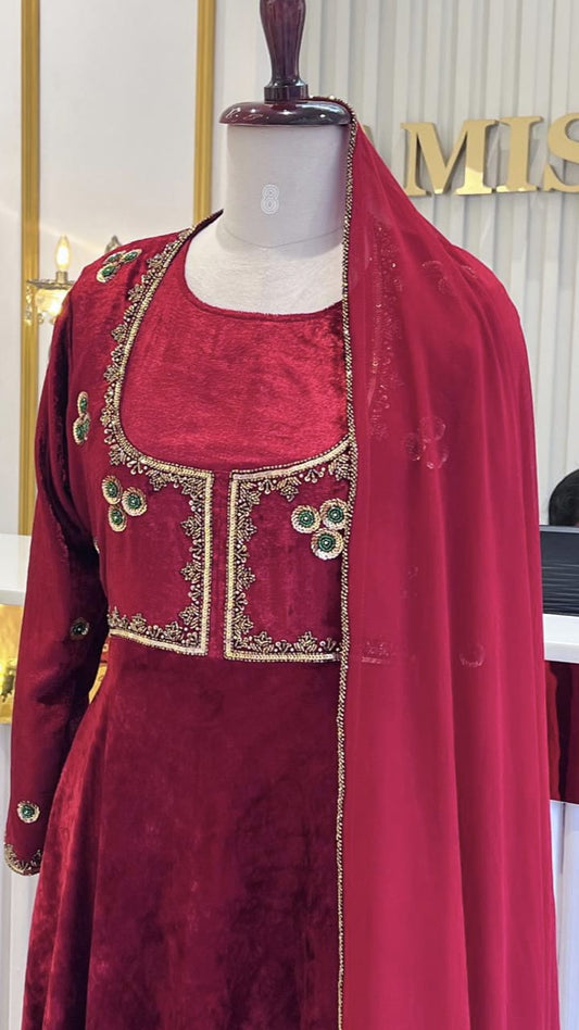 HAND WORKED UP AND DOWN VELVET SALWAR SET - AMIS 10093