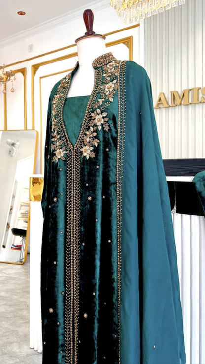 HEAVY HAND WORKED VELVET SALWAR SET - AMIS 10108