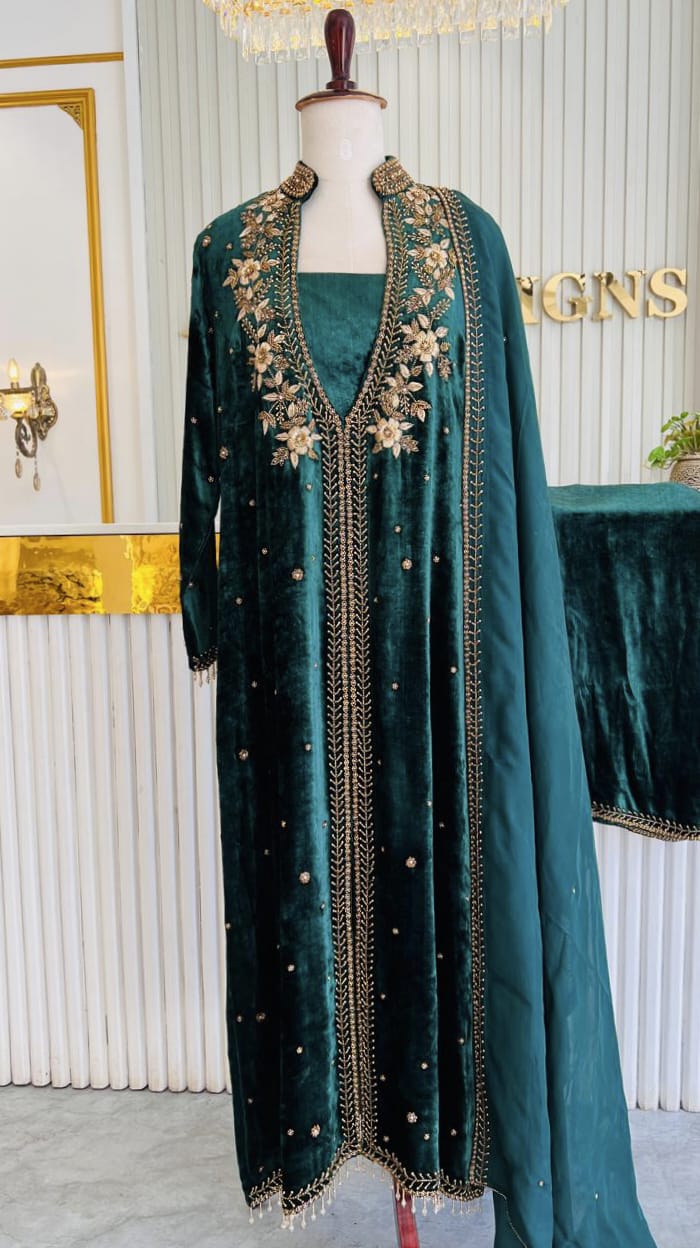 HEAVY HAND WORKED VELVET SALWAR SET - AMIS 10108