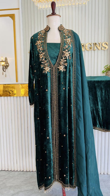HEAVY HAND WORKED VELVET SALWAR SET - AMIS 10108