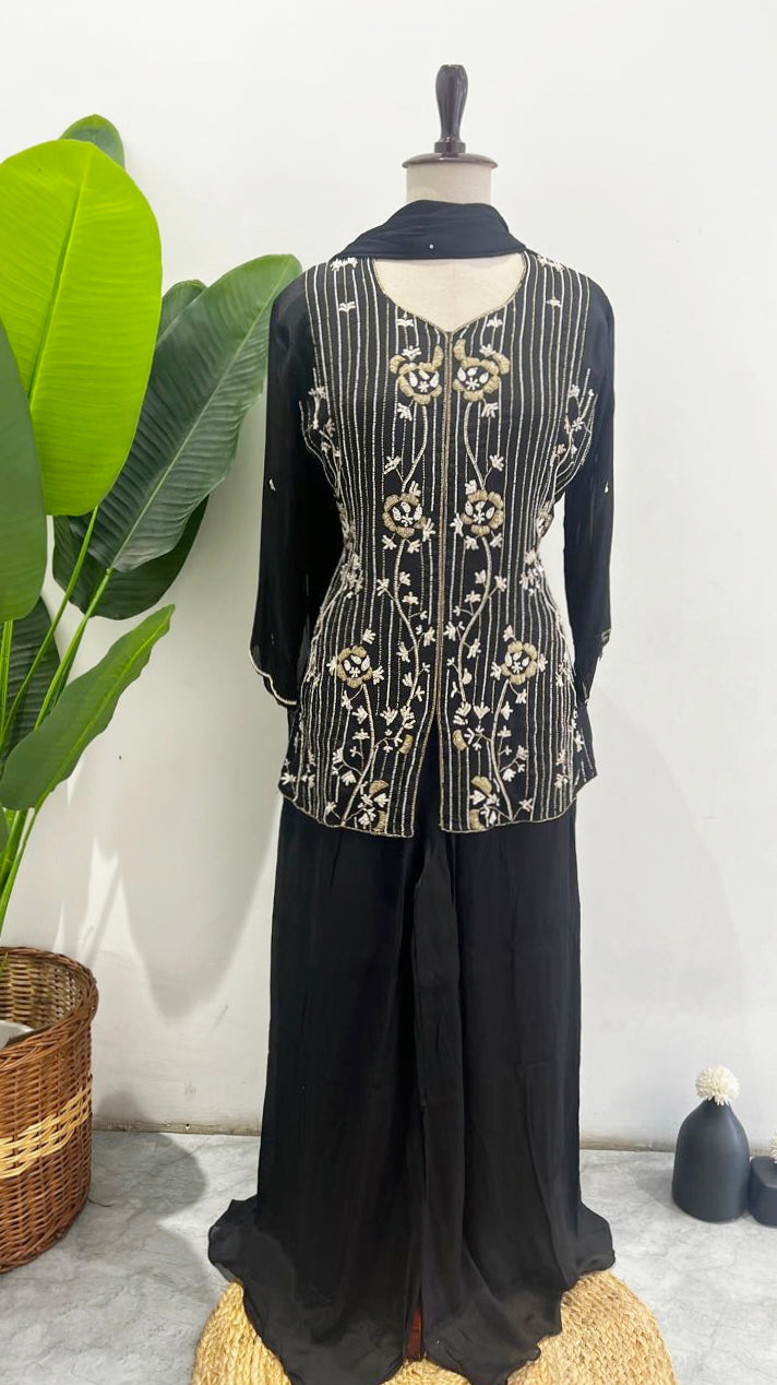 PREMIUM BLACK FLORAL HANDWORKED SHARARA - AMIS 10115