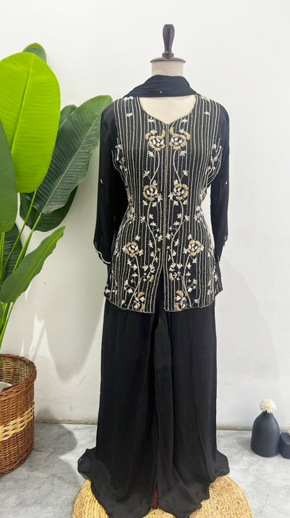 PREMIUM BLACK FLORAL HANDWORKED SHARARA - AMIS 10115