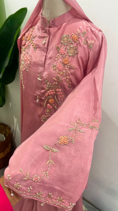 BLUSH FLORAL HANDWORKED SHARARA SET - AMIS 10116