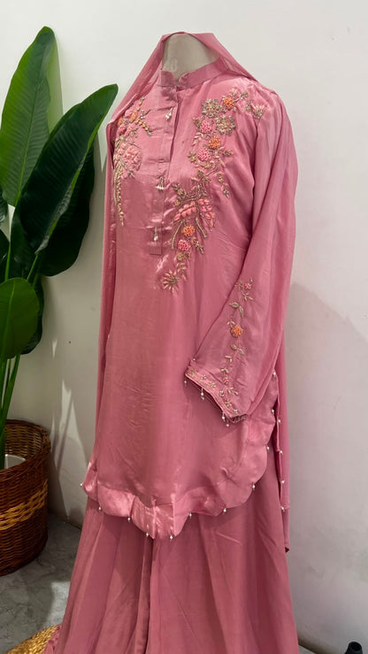 BLUSH FLORAL HANDWORKED SHARARA SET - AMIS 10116