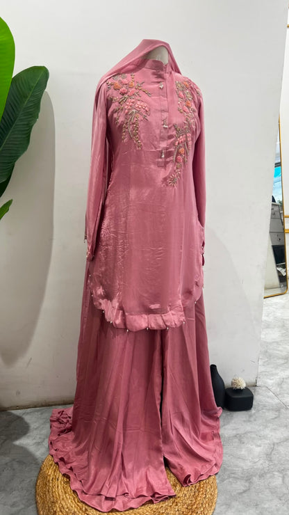 BLUSH FLORAL HANDWORKED SHARARA SET - AMIS 10116