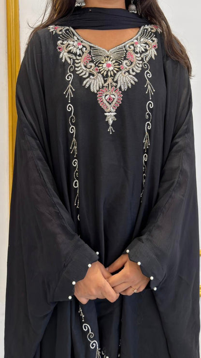 BLACK HAND WORKED KAFTAN SET - AMIS 10127