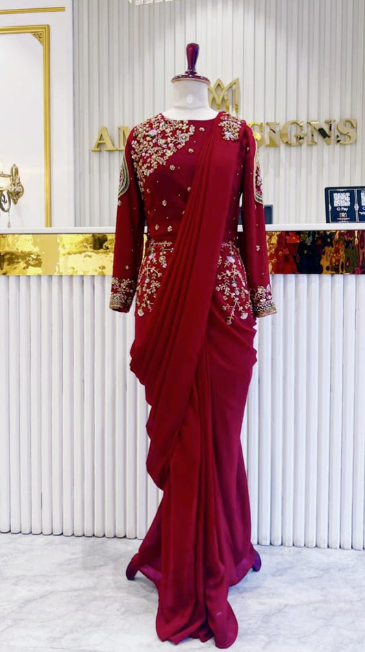 HEAVY HANDWORKED READY TO WEAR SAREE AND BLOUSE - AMIS 10072