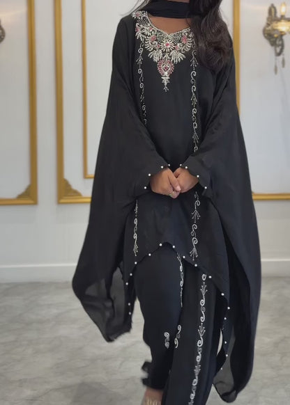 BLACK HAND WORKED KAFTAN SET - AMIS 10127